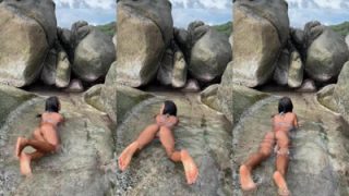 Asianfantasyx Strips Naked On A Rocky Beach