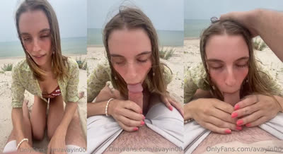 Ava Yin Gives A Blowjob On The Beach