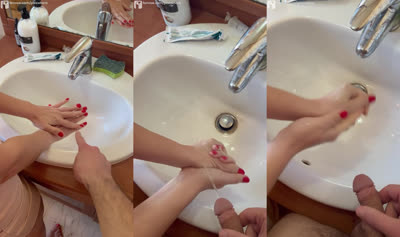 Lana Michaels Washes Her Hands Then Masturbates