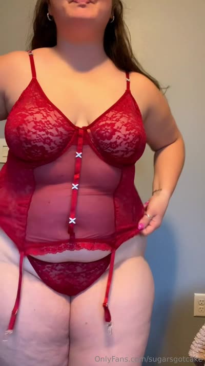 Sugarsgotcake Getting Hot And Naughty In Tight Red Lingerie