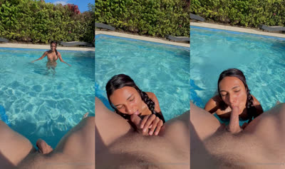 Busty Petite Myra Gives A Blowjob In The Pool