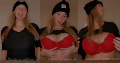 Naughty Thenicolet Shows Off Her Tits In A Red Bra