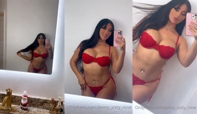 Sexy Jenny_Sixty_Nine’s Red Lingerie Reflection