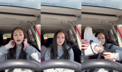 Sizeelevens Licks Her Soles In The Car