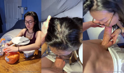 GoldenBunBunX Gives A Blowjob After Eating